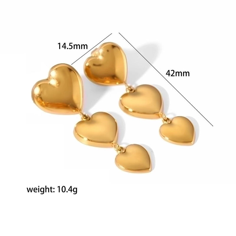 1 Pair Classic Style Heart Shape Polishing Plating 304 Stainless Steel Drop Earrings Ear Studs