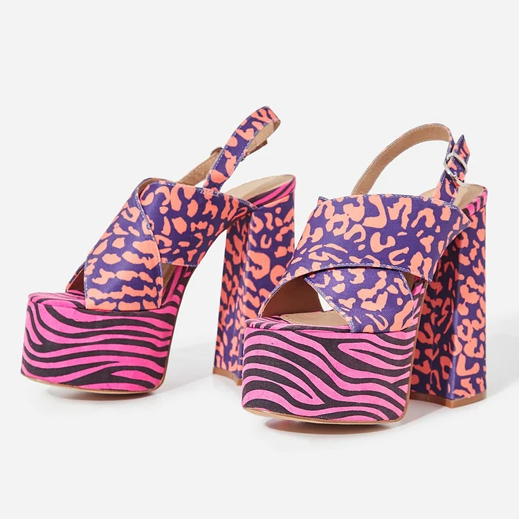 Pink & Blue Vegan Suede Platform Block Heel Y2K Sandals |FSJ Shoes