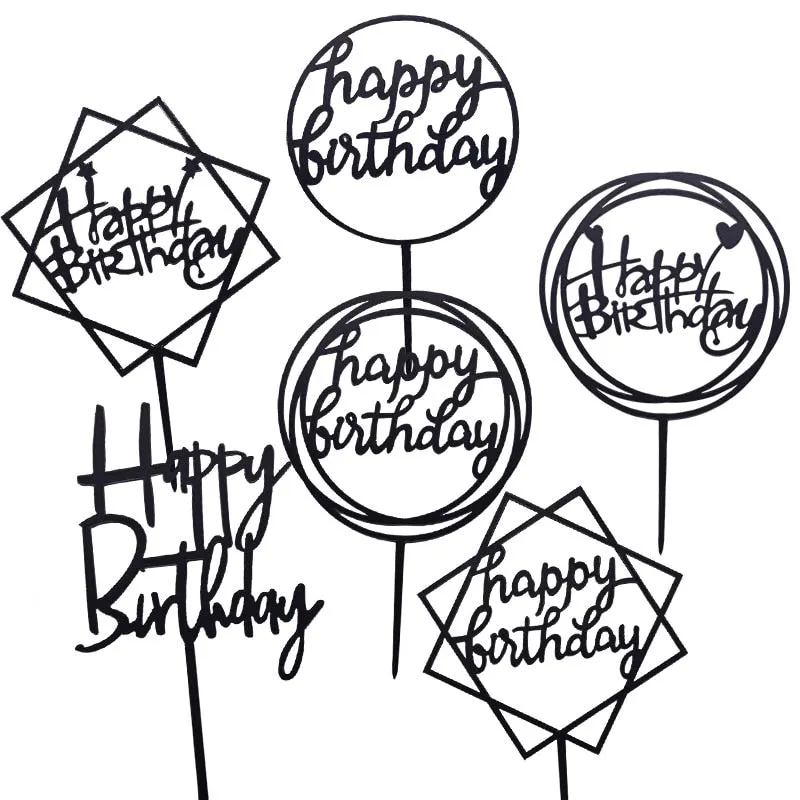 Happy Birthday Cake Topper Acrylic Gold Silver Cake Flag Cupcake Topper For Boy Girl Birthday Party Decorations Wedding Supplies