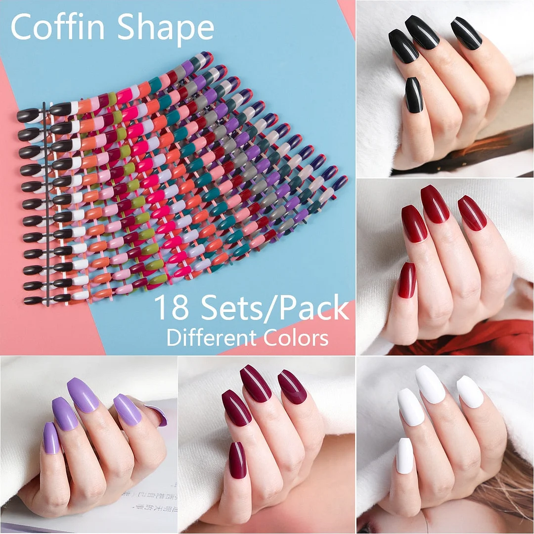 432pcs 18 Mixed Solid Colors Short Round Almond Coffin Shape Nail Tips Full Cover False Nail Tips Press On Fake Nails 18 Strips-Nail Inspo