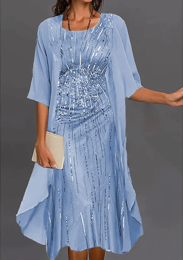 Plus Size Elegant Chiffon Dress Two-Piece Set
