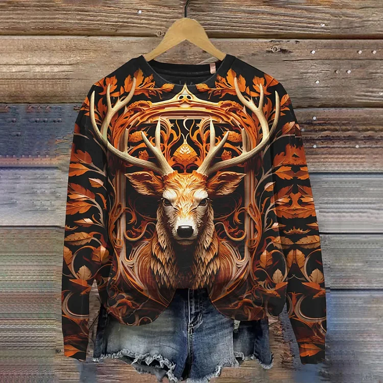 Wearshes Vintage Outdoor Deer Hunting Printed Sweatshirt