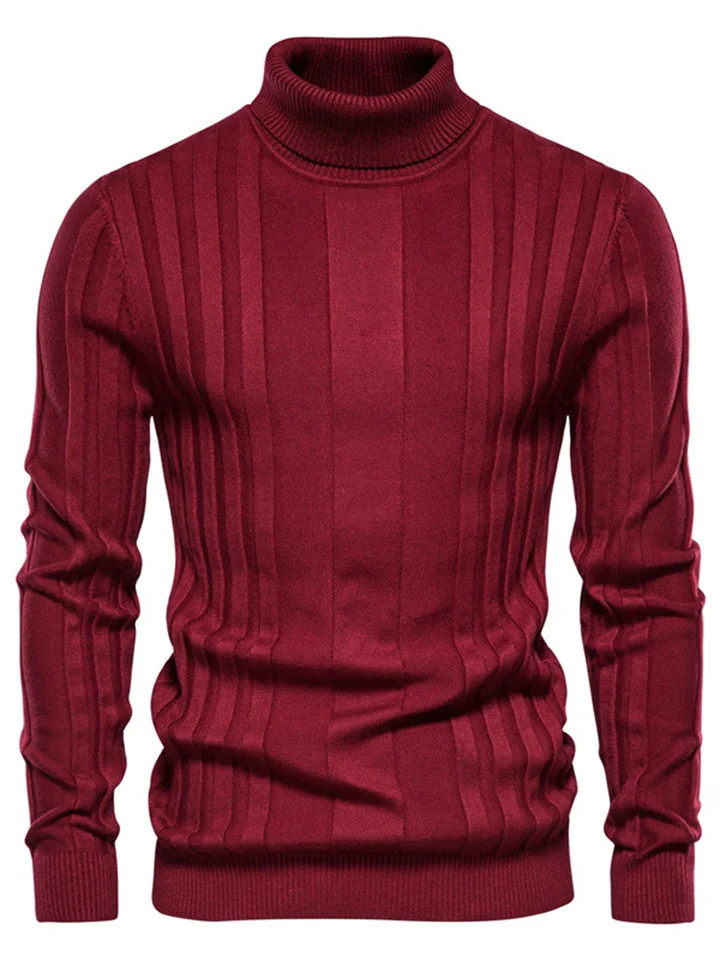 Men's Turtleneck Casual Knitted Solid Color Pullover Sweater-Mixcun