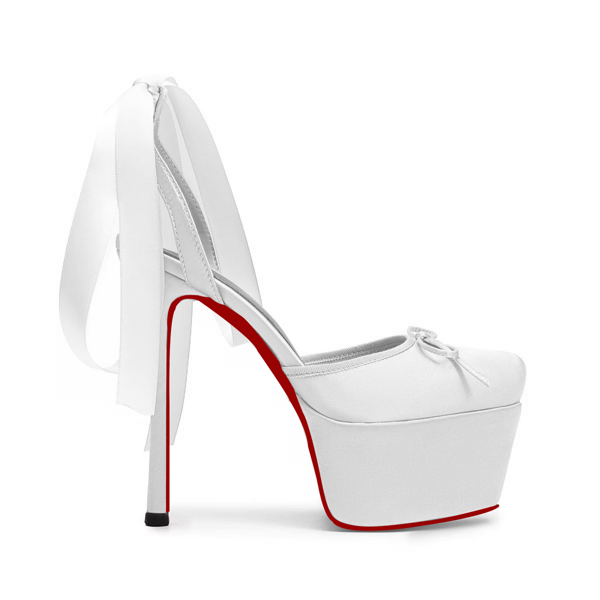 145mm Women's Strappy Crepe Satin Silk High Heel Lace Up Platform Red Bottom Wedding Banquet Sandals-MERUMOTE