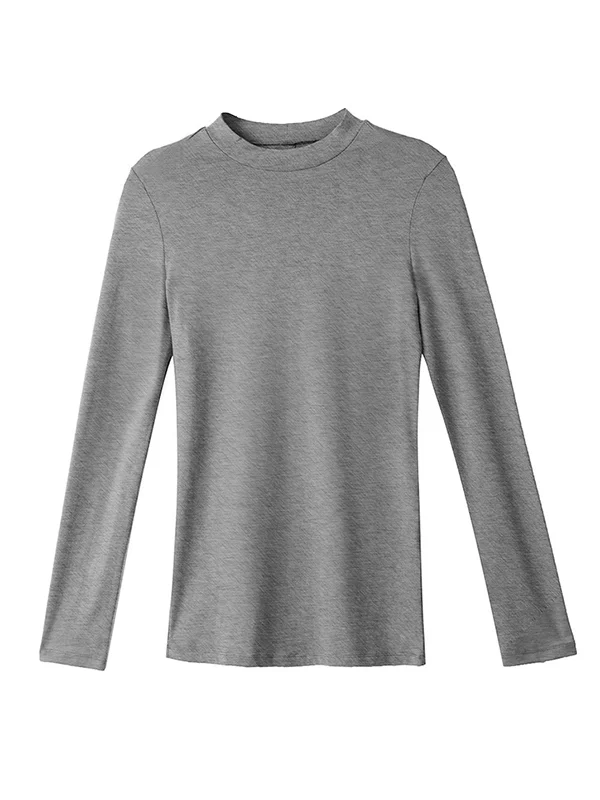 Casual Long Sleeves Skinny Solid Color Stand Collar T-Shirts