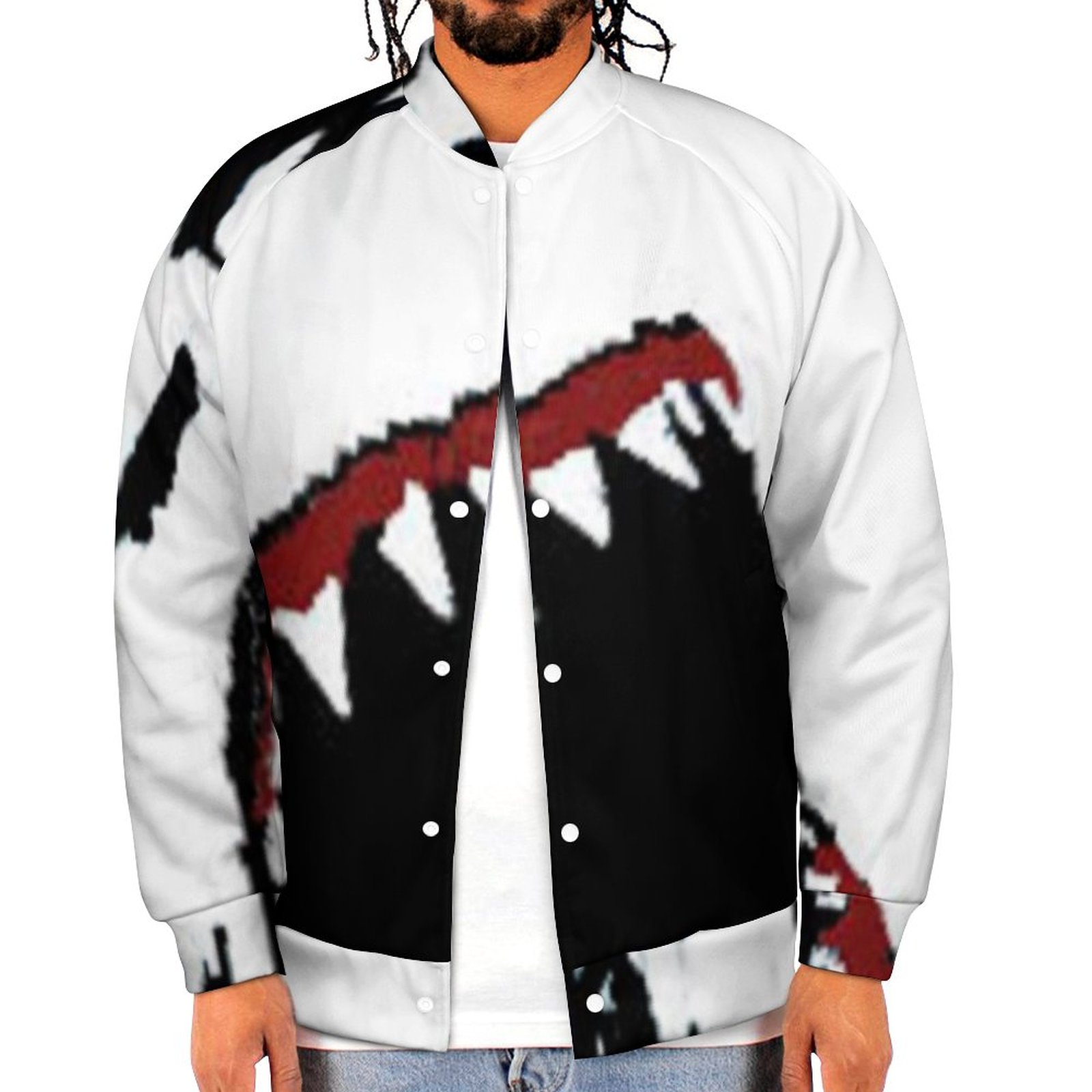 Shark Attack Great White Shark Design Sweatshirt Jacket Mens Casual Lightweight Button Up Bomber Jacket Outwear 2XS-6XL