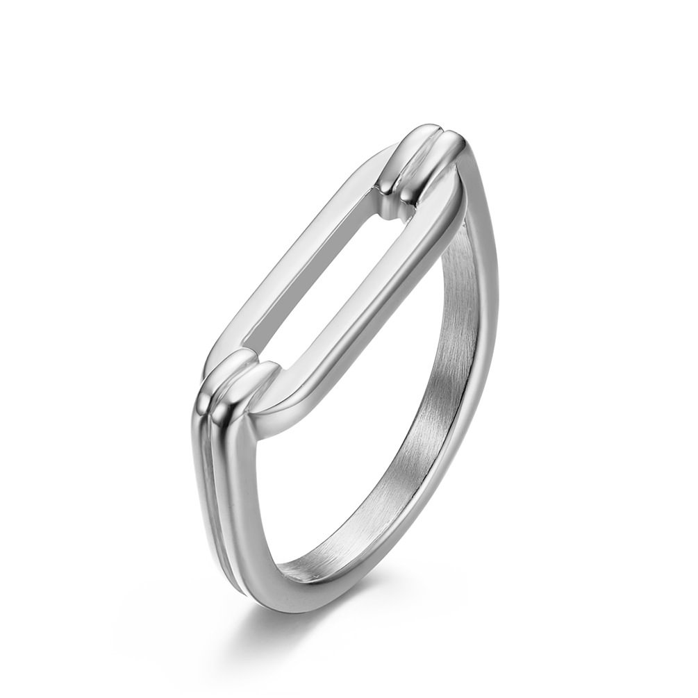 Stainless Steel Ladies Ring Ring Hollow Magazine Style