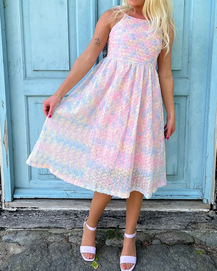 Colorful Three-dimensional Flower Sling Dress