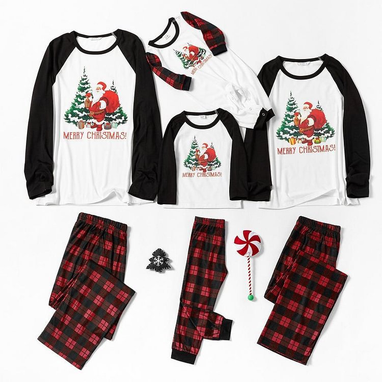 Merry Christmas Santa Pretty Plaid Family Matching Pajamas Sets