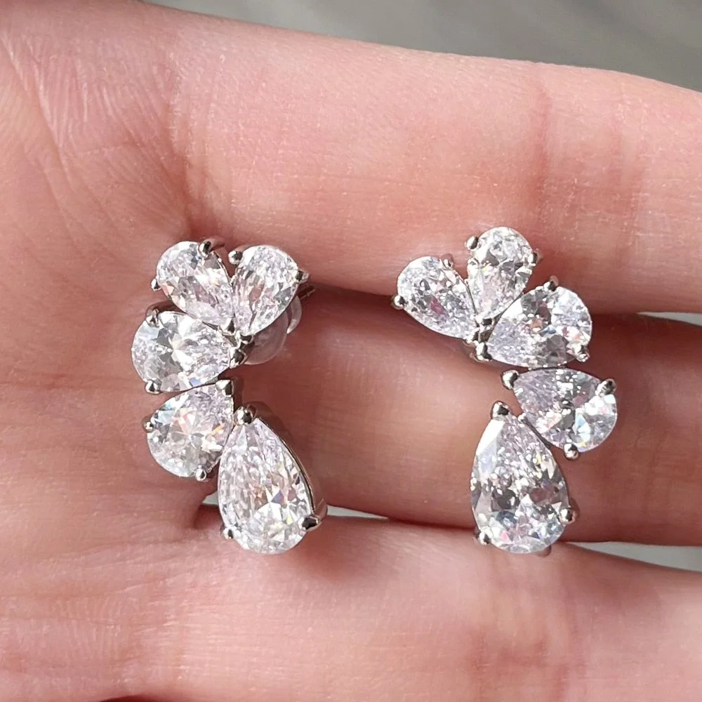 Huitan Luxury Matched Earrings with AAA Crystal Cubic Zirconia Sikver Color Fashion Stud Earrings for Women Statement Jewelry