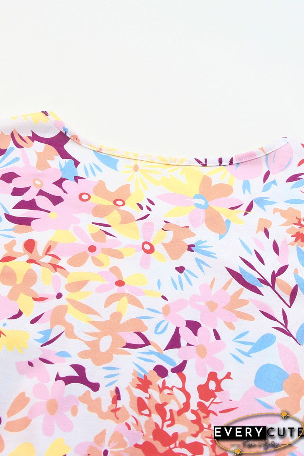 Multicolor Floral Print Ruffled Short Sleeve Plus Size Dress