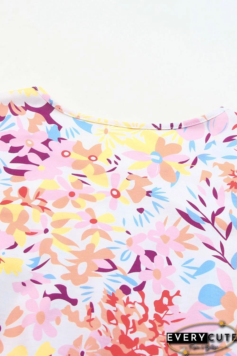 Multicolor Floral Print Ruffled Short Sleeve Plus Size Dress