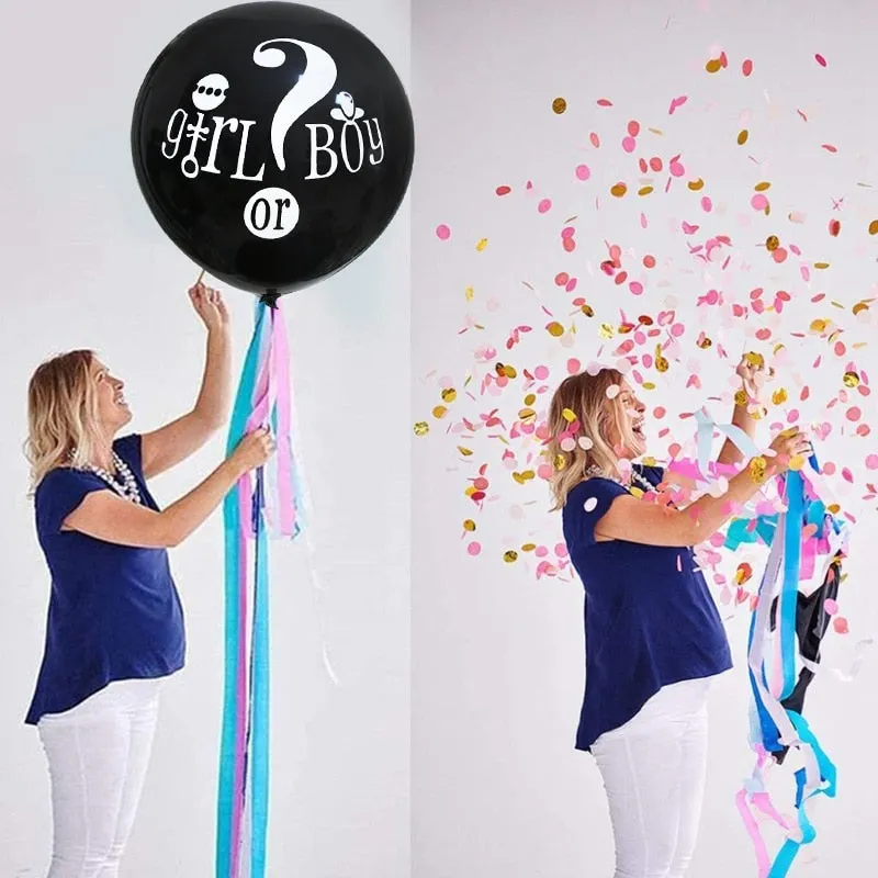 1Set 36 Giant Boy or Girl Black Latex Balloon Blue Pink Confetti Baby Shower Globos Gender Reveal Party Decoration Supplies