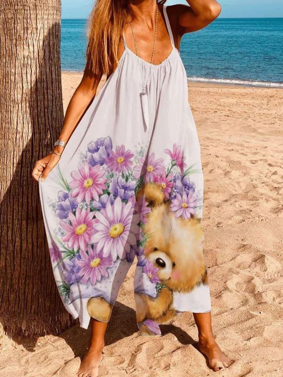 Women Casual Jumpsuits Soild Spaghettie Wide Leg Pants Jumpsuits