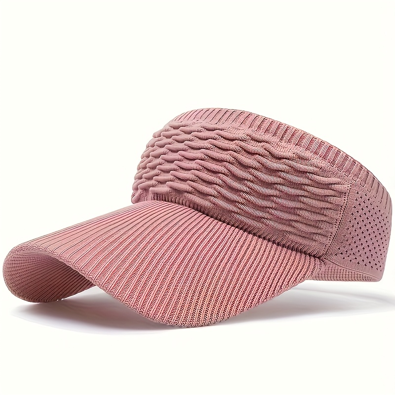 Women's Lightweight Gray UV Protection Visor Hat - Breathable Mesh, Elastic Polyester, Textured Knit Design with Curved Brim for Running & Outdoor Activities, Hand Washable
