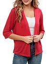 Open Front Solid Cardigan with 3/4 Sleeves, Elegant Spring/Summer Women's Clothing