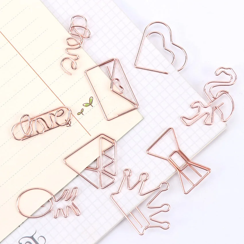 5 PCS Kawaii Pineapple Bookmark Metal Plating Rose Gold Alphabet LOVE Molding Paper Clip Stationery School Office Supplies