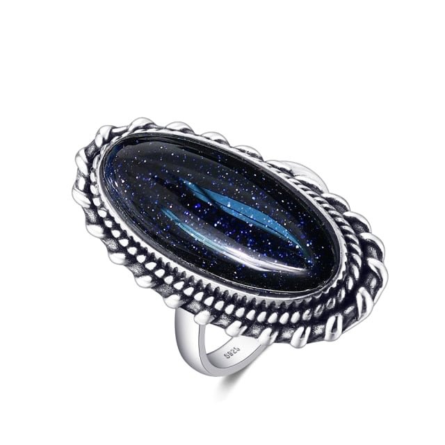 YOY-925 Sterling Silver Vintage Blue Sand Hollow Elegant Ring