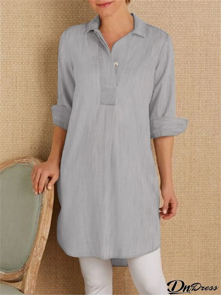 Women's Cozy Long Sleeve Pullover Linen Shirts