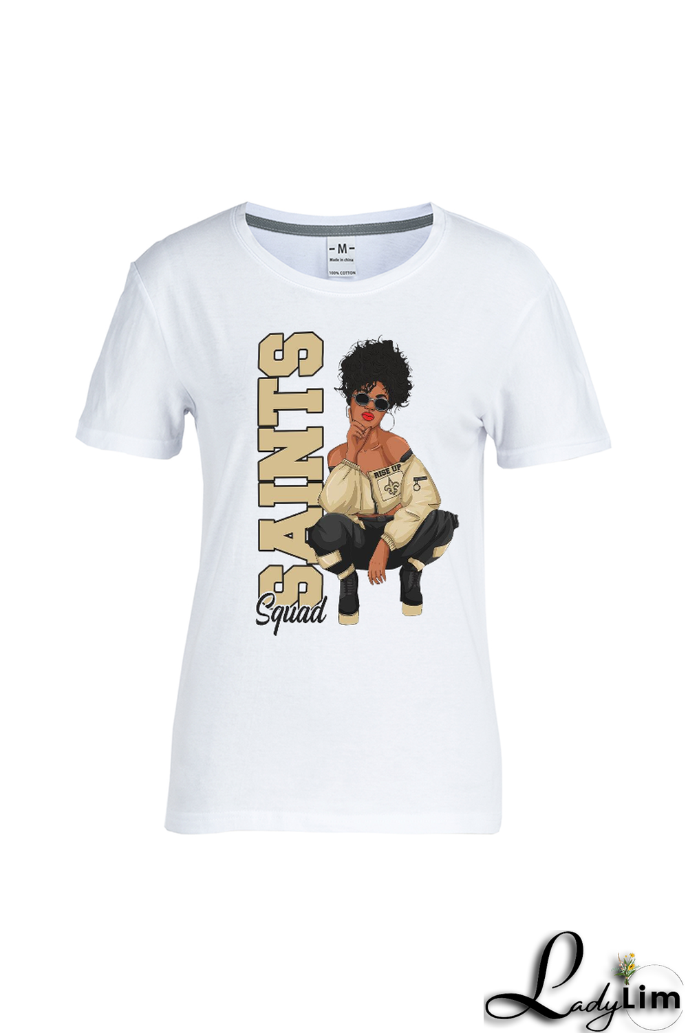 White Fashion Print Patchwork Letter O Neck T-Shirts