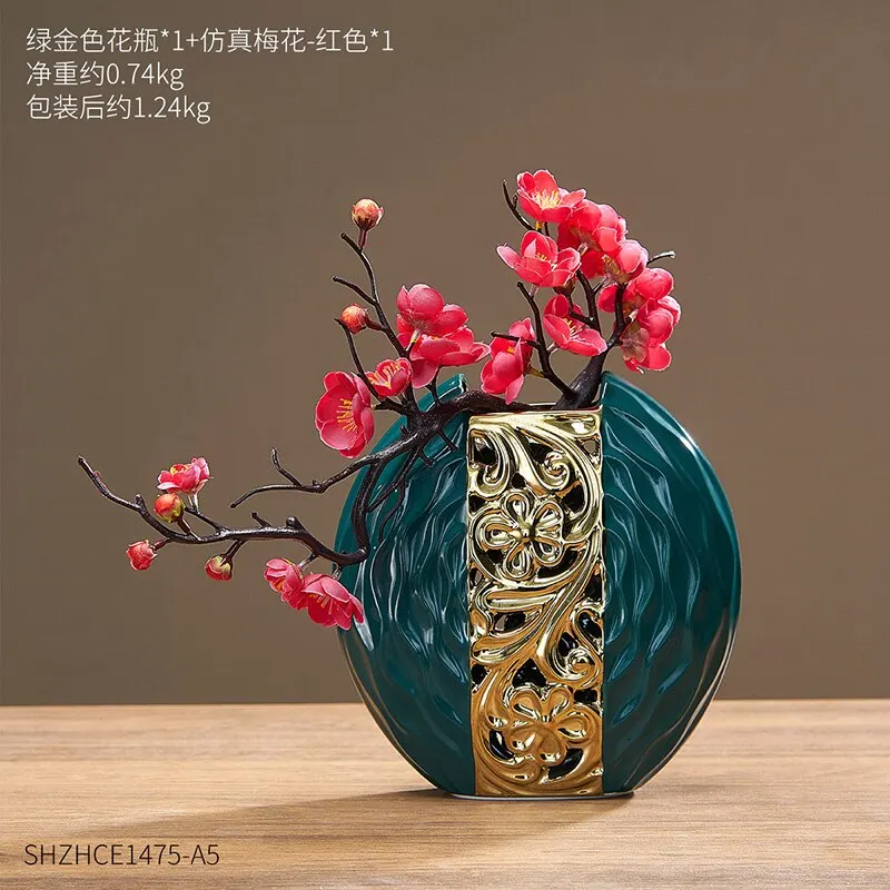 Chinese Style Ceramic Vase Green White Round Vase Living Room Decoration Vase Modern Home Decoration Desk Vase Gift white vases