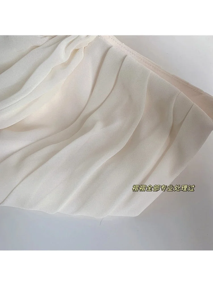 Korean Sexy Sweet Suspender Tops For Women Summer Chic New Irregular Ruffle Pleated Design V-Neck Solid Color Ladies Cropped Top