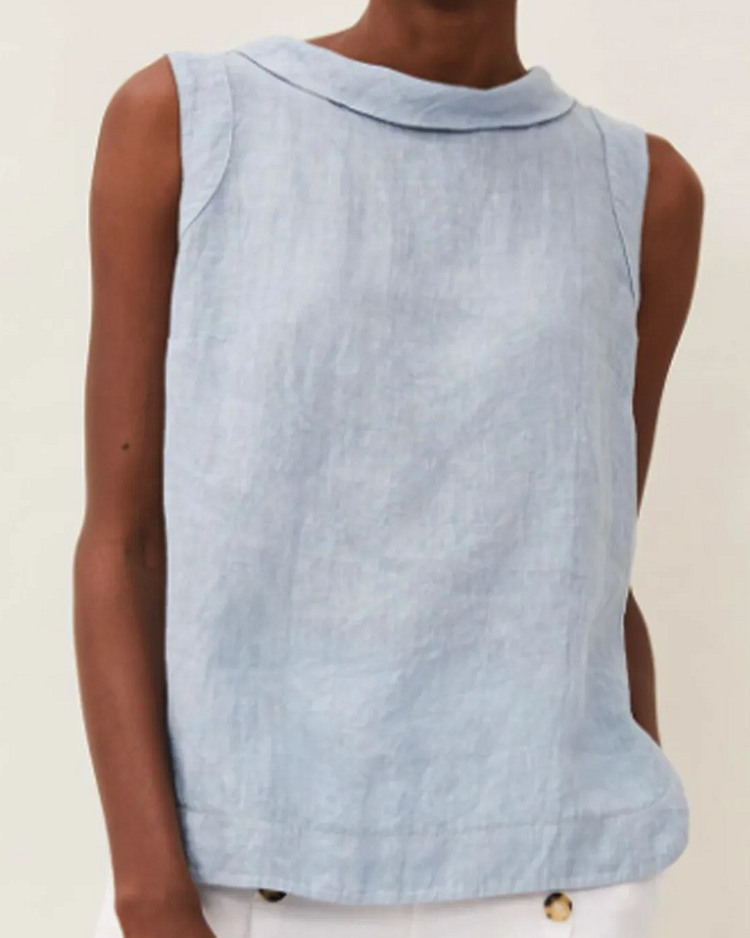 Linen Short-Sleeved Blouse With A Round Neck