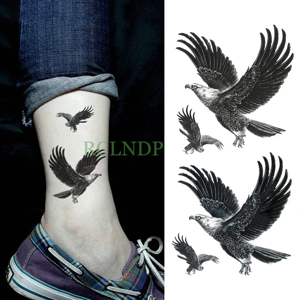 Waterproof Temporary Tattoo Sticker eagle hawk bird Fake Tatto Flash Tatoo leg Arm hand foot tatouage for Men Girl Women lady