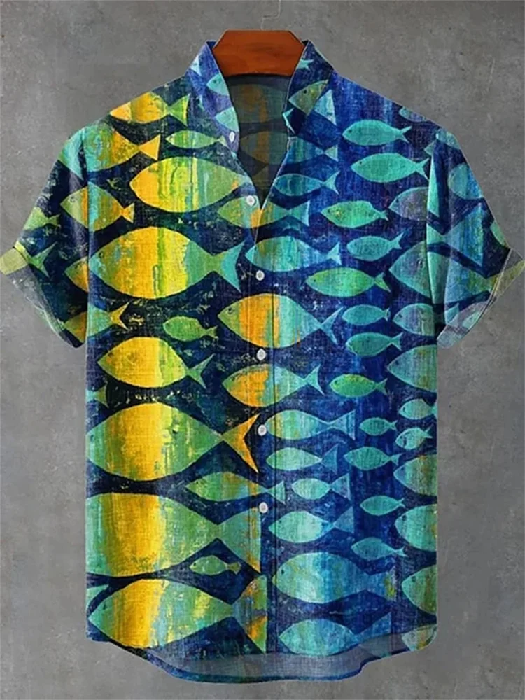 Vintage Fish Japanese Art Linen Blend Shirt
