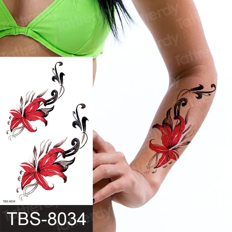 rose lotus flower temporary tattoo for women girls sexy body tattoo sticker girl tatouage temporaire femme back tatoo fake