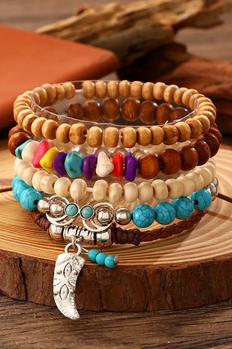 Vacation Boho Style Turquoise Wooden Beaded Bracelets
