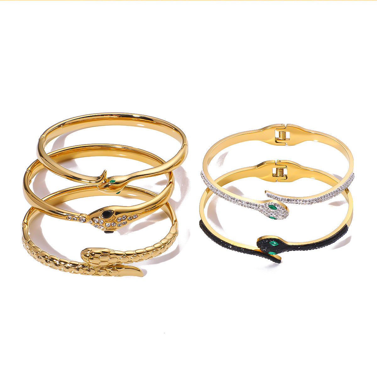 Snake-Shaped Diamond-Encrusted Cast Open Titanium Steel Bracelet Niche Design Stainless Steel 18K Gold-Plated Bracelet