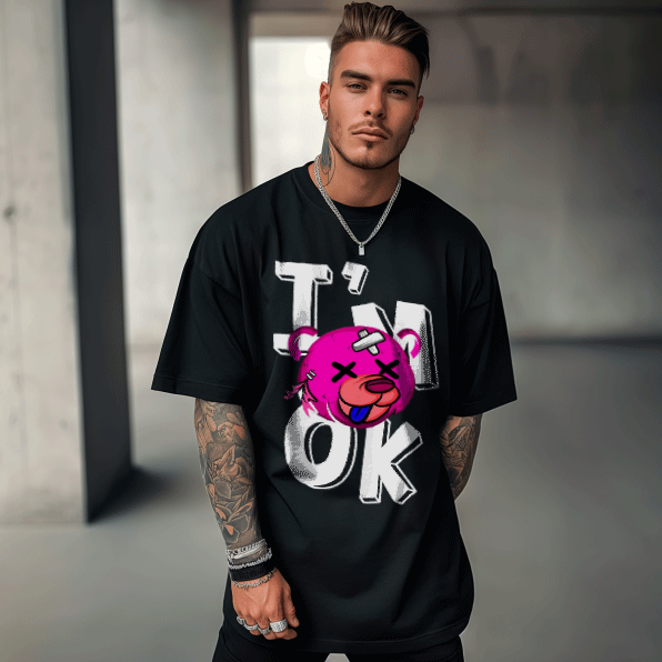 I'M OK Bear Print Trendy T-shirt