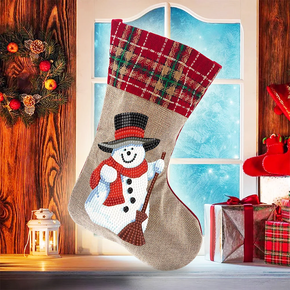 DIY Snowman Christmas Socks Decor DIY Diamond Art Kits for Family Party Decoration(20*35cm)