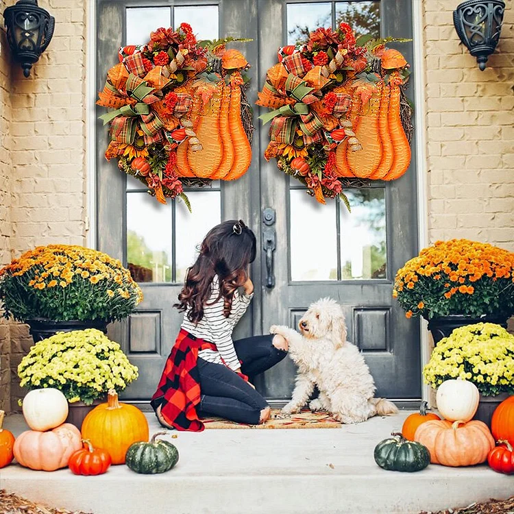 🎃Orange big pumpkin hydrangea wreath