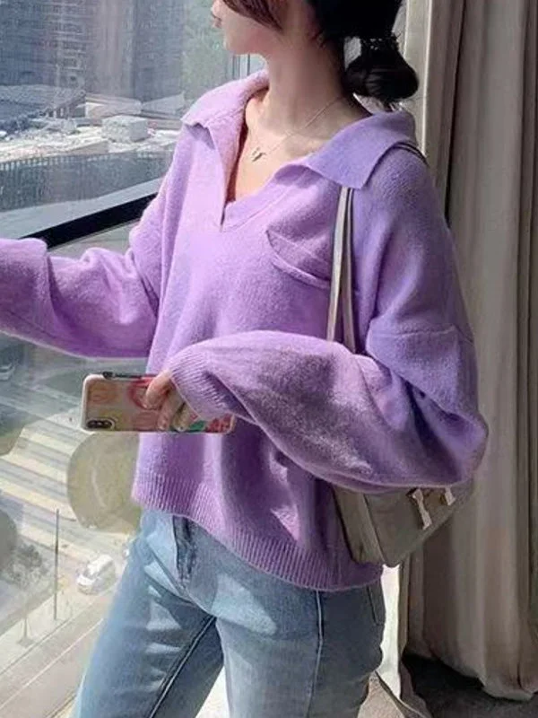 Casual Simple 6 Colors V-Neck Long Sleeves Sweater Top