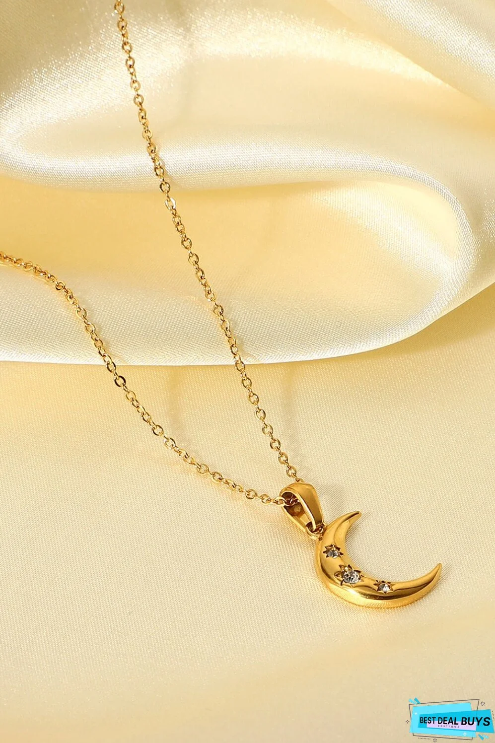 18K Gold Plated Inlaid Zircon Moon Pendant Necklace