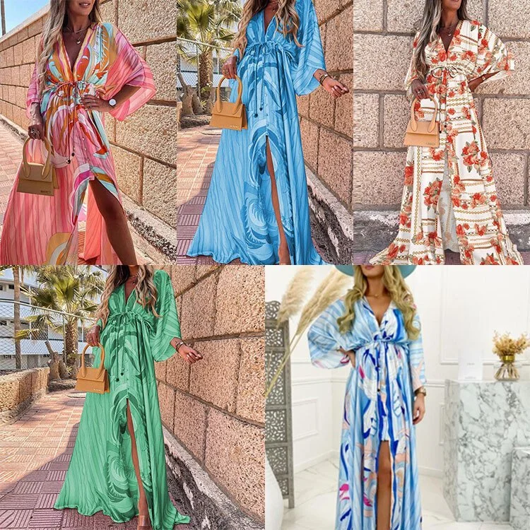 (🔥50% OFF🔥)Sexy V-neck lace-up single-breasted beach dress