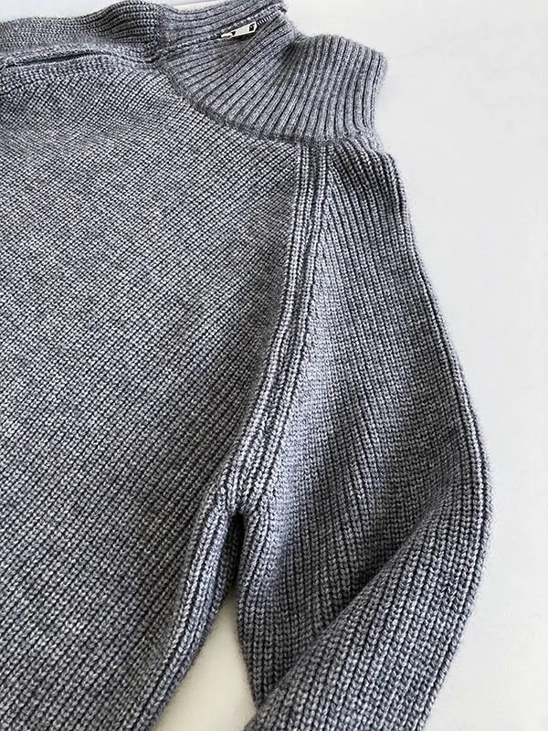 Long Sleeves Split-Joint Striped Lapel Sweater Tops main image 0