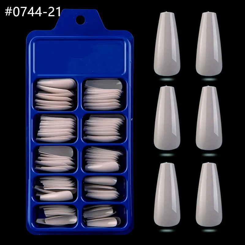 100pcs Professional Fake Nail Tips Coffin Long Ballerina Full Cover Nail Art 10 Sizes Colorful Press on Nails Manicure Soft Box-Nail Inspo