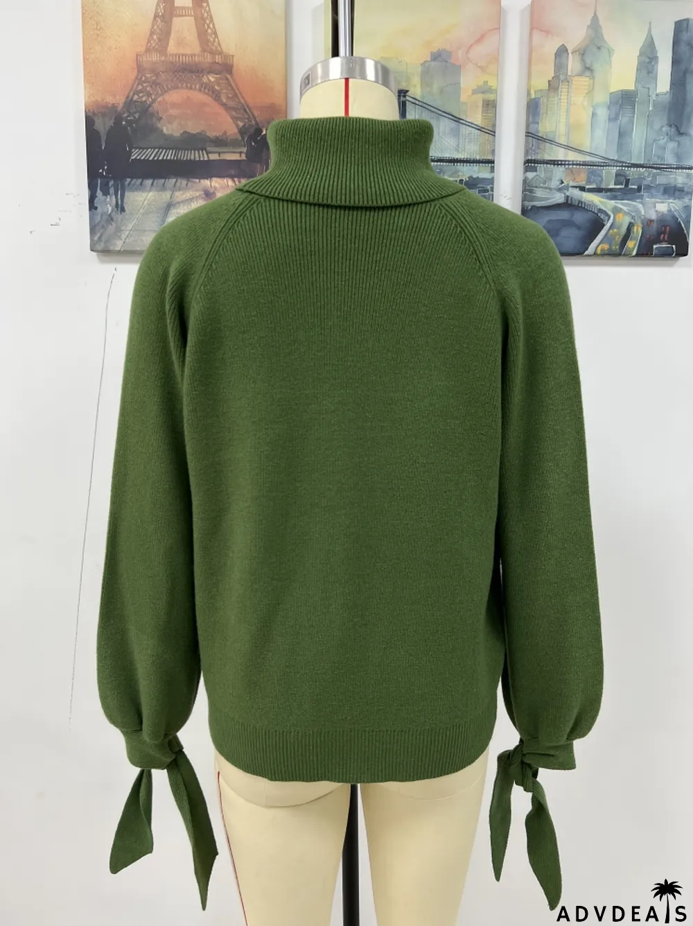 Women's autumn and winter fashion lace-up long sleeve knitting loose pullover turtleneck sweater