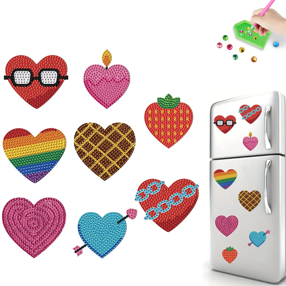 8Pcs DIY Heart Special Shape Diamond Painting Fridge Stickers for Home Decor