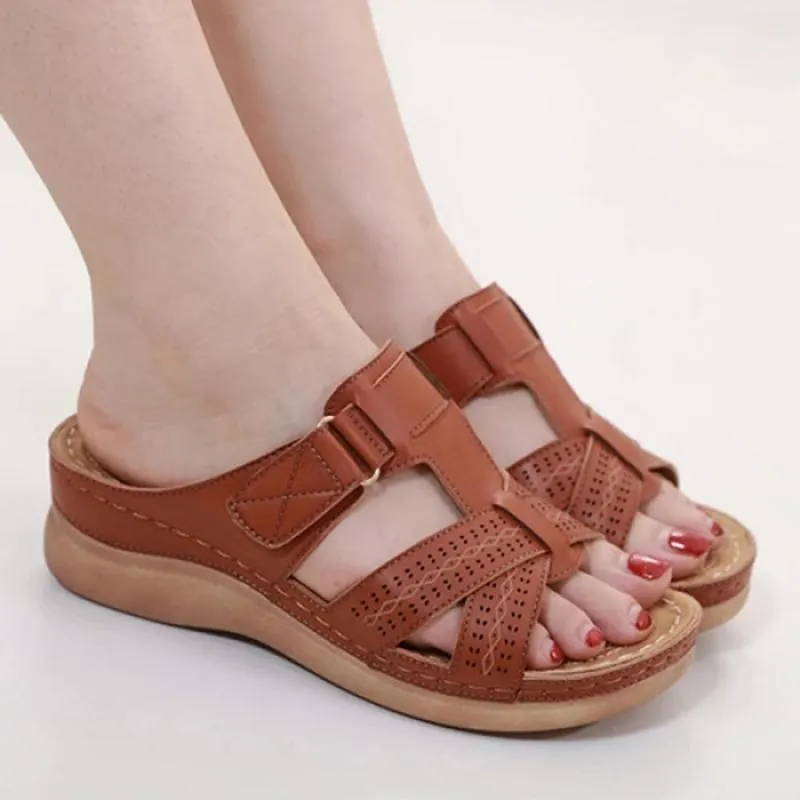 Yyvonne Womens Sandals Summer Wedges Shoes Adult Open Toe Slip On Comfy Slippers Solid Color Buckle Beach Shoes For Lady 2023 Sandalias