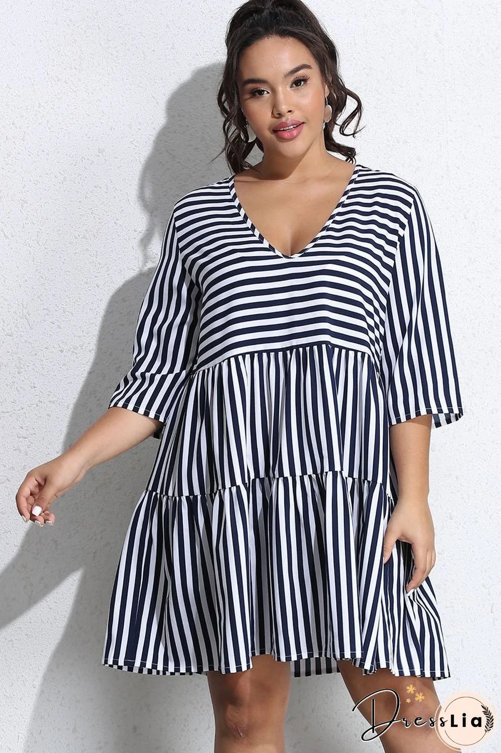 Striped plus size dress P15583