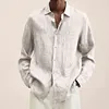 Gioiacombo&trade; Camicia da uomo in cotone e lino a tinta unita sciolta nuova