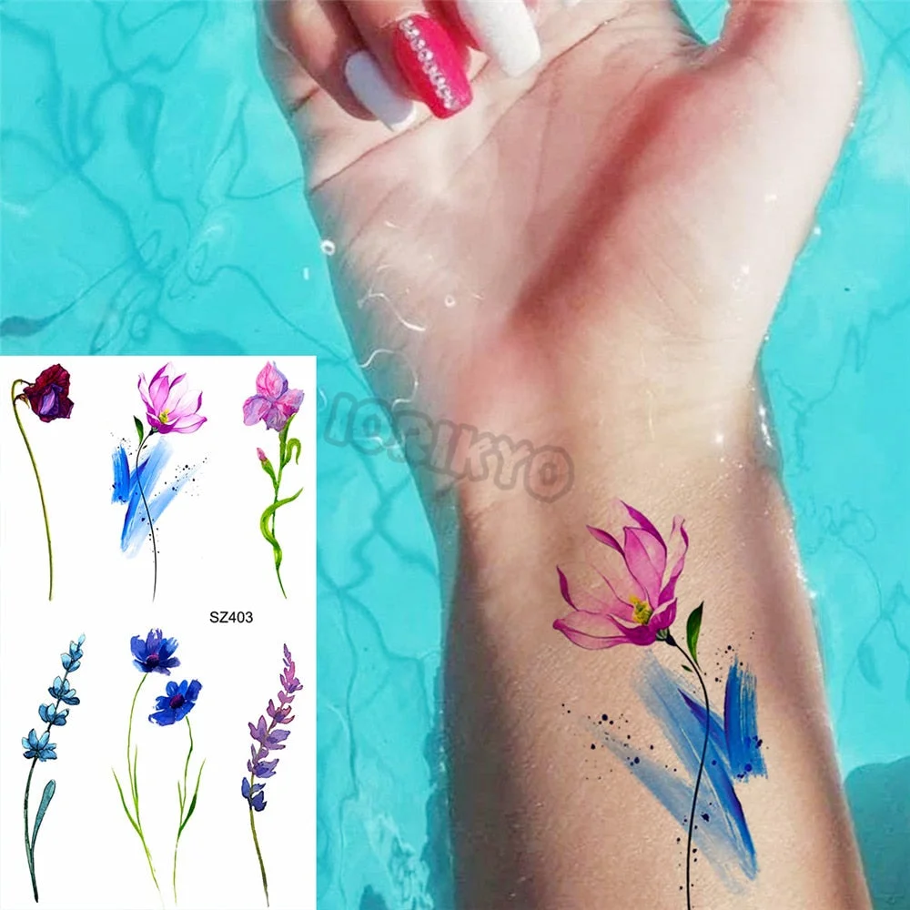 Black Dandelion With Creative Tattoos For Women Men Realistic Sea Wave Mountain Lavender Fake Tattoo Sticker Arm Leg Tatoos 3D