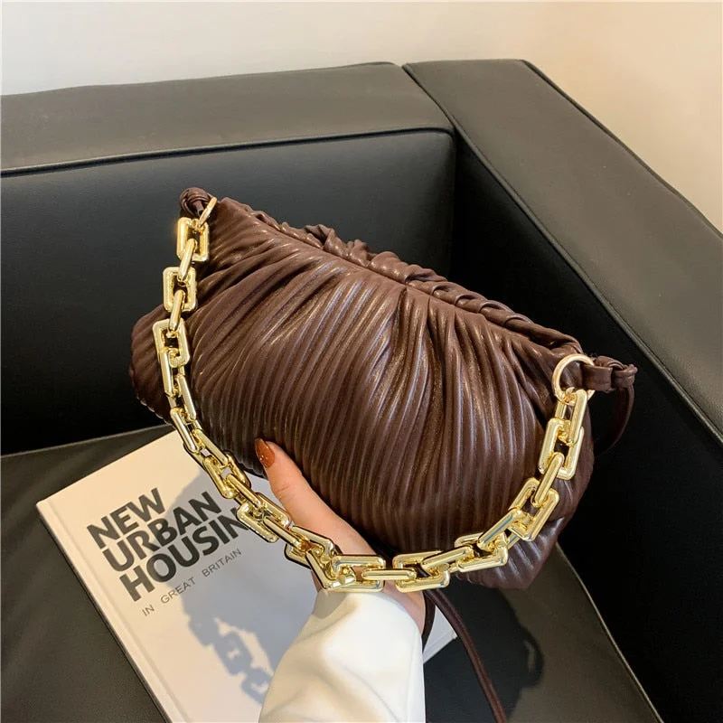 SWDF Day Clutch Thick Gold Chains Dumpling Clip Purse Bag Women Cloud Underarm Shoulder Bag Pleated Baguette Pouch Totes Handbag