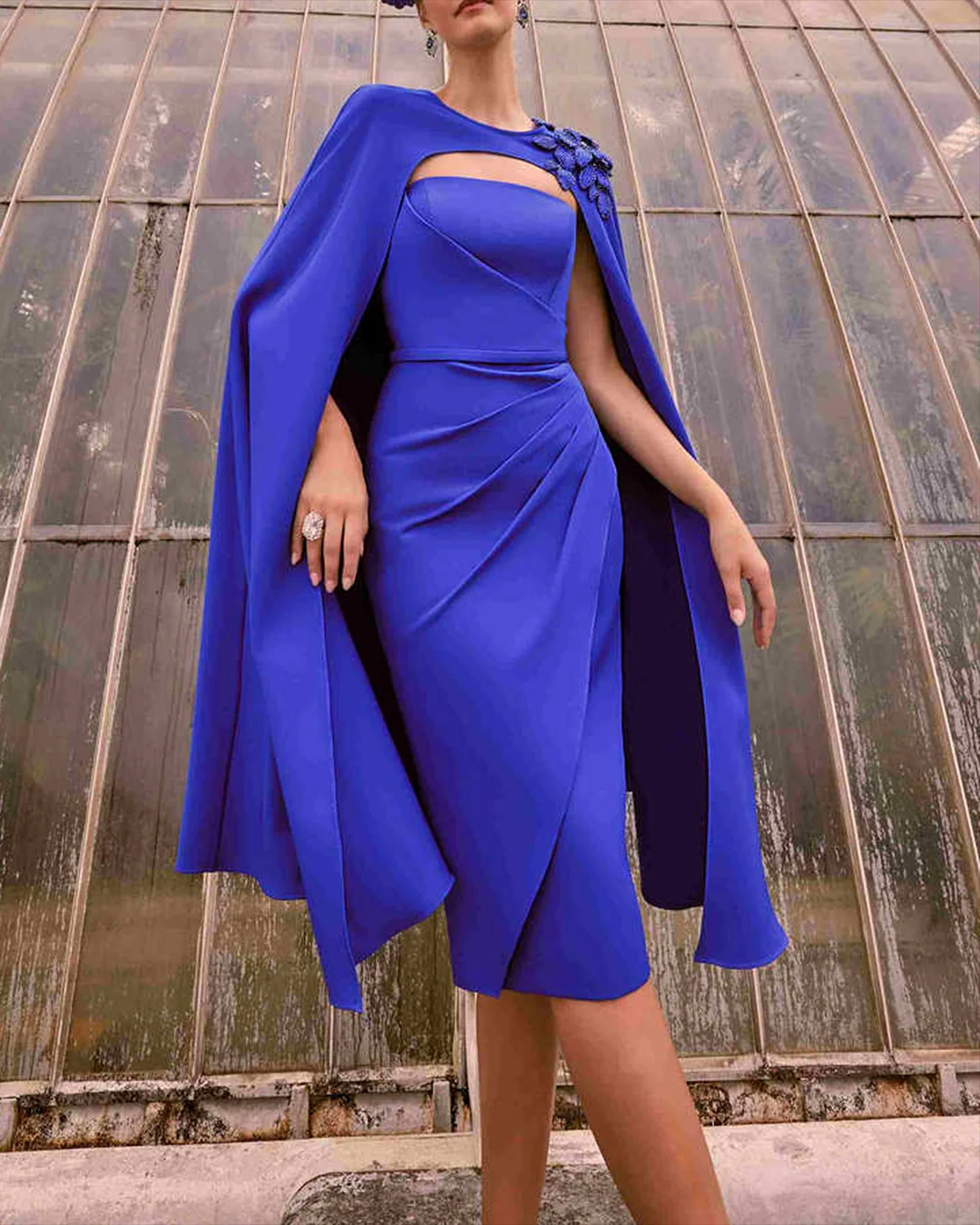 WWomen' Blue Shawl Solid Color Dress
