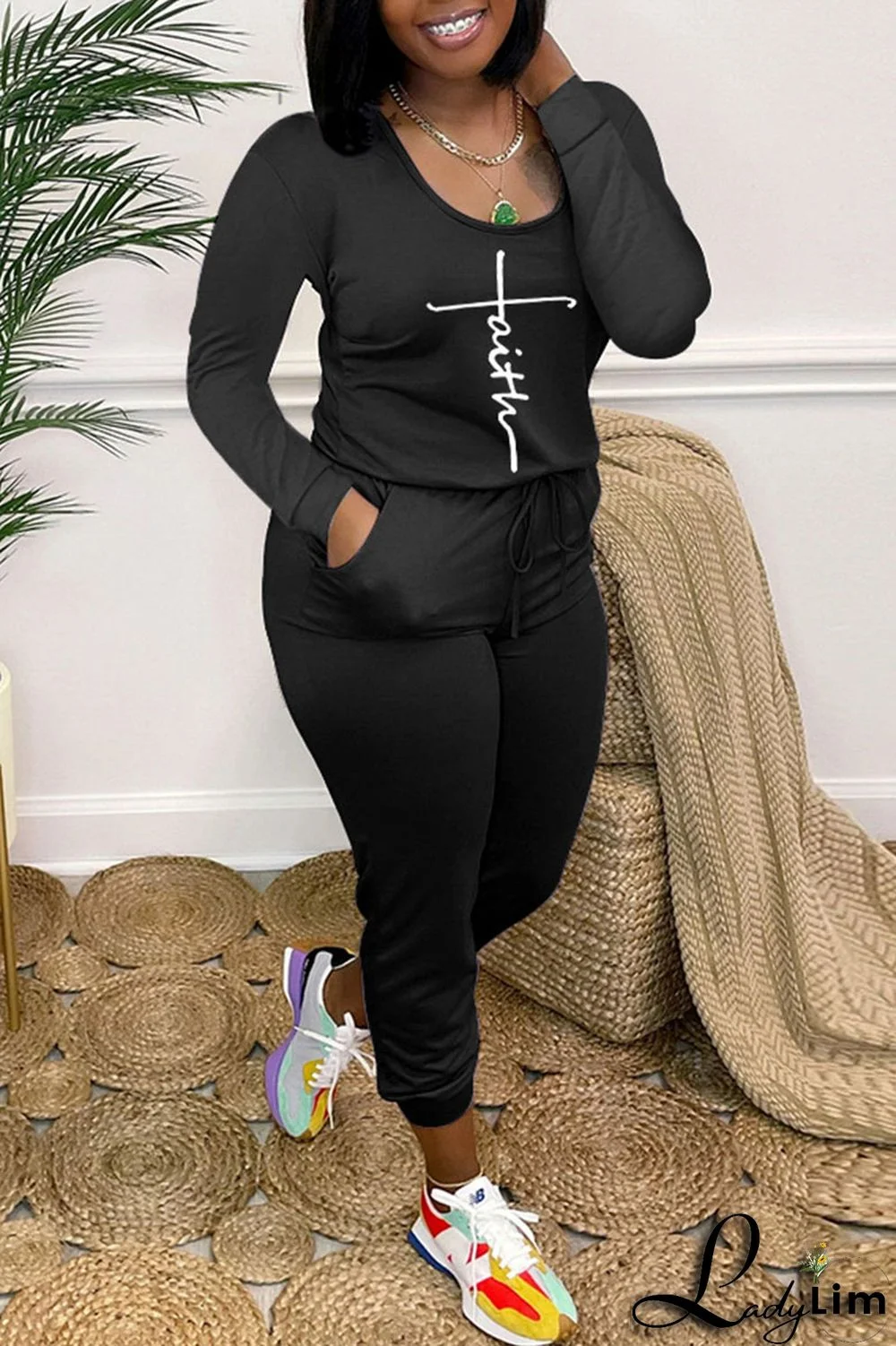 Light Blue Casual Print Bandage Patchwork O Neck Regular Jumpsuits