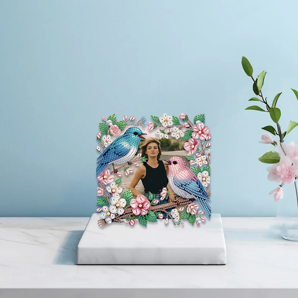 5D DIY Flower Bird Acrylic Special Shape Rhinestone Tabletop Photo Frame Kit